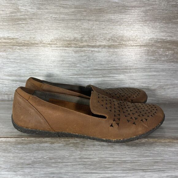 Merrell Women's Mimix Joy Perforated Taupe Leather Ballet Slip On Flats Size 7 - Picture 3 of 9
